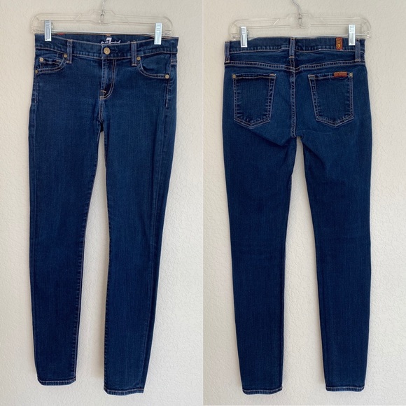 7 FOR ALL MANKIND The Skinny Dark Wash Jeans Denim Size 26 Perfect Fit Style - Picture 1 of 15